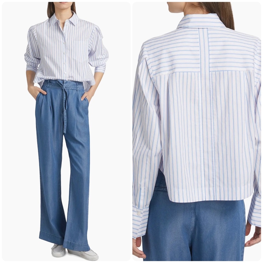 Derek Lam 10 Crosby Estrella Striped Cotton Shirt Blue Multi
